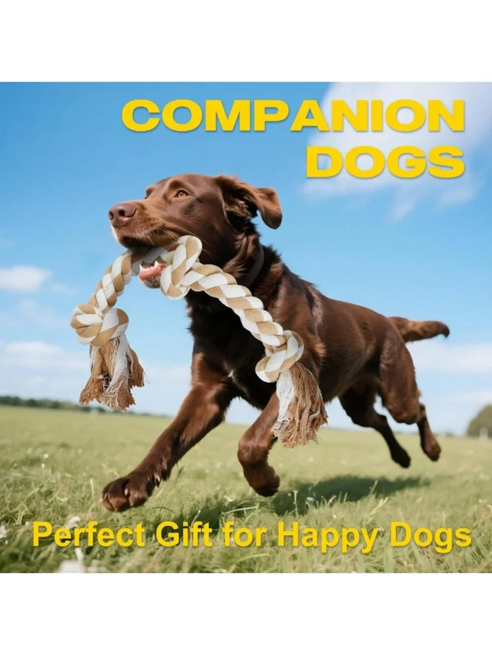 Durable Dog Rope Toy for Large Aggressive Chewers, Natural Cotton 3 Knots